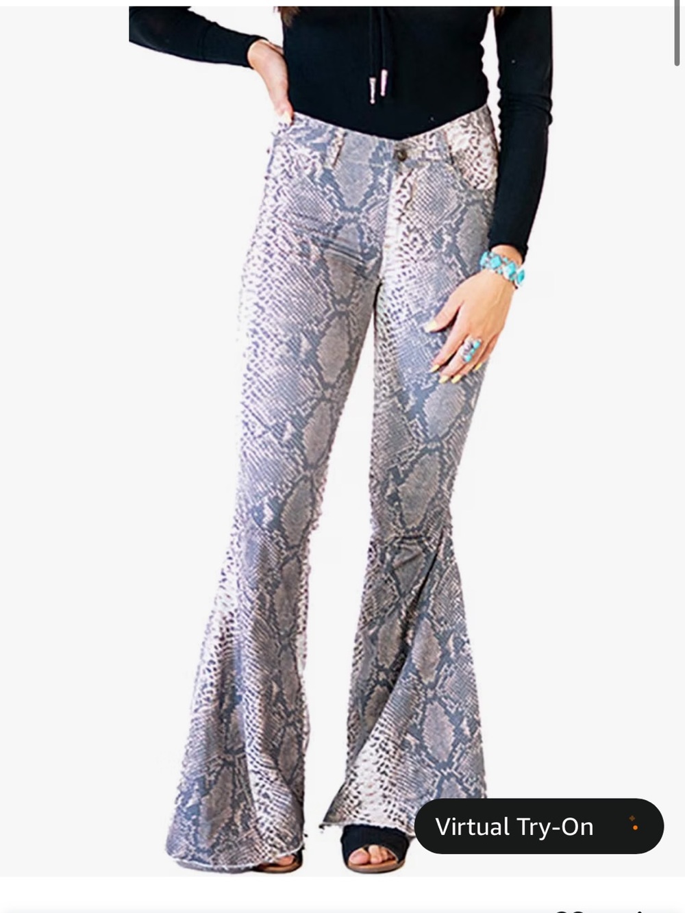 Lucky & Blessed Grey Snake-Print Flared Bell Bottom Pants, size 8